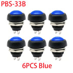 6PCS PBS-33B 12mm 2Pin Waterproof Momentary Push Button Switch 12V 1A Mini Reset Non-Locking Red Green Yellow Blue White Black