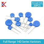 20PCS Through-hole MOV Varistors: 14D180K, 14D220K, 14D270K, 14D330K, 14D360K, 14D390K, 14D470K, 14D560K, 14D182K and other rela