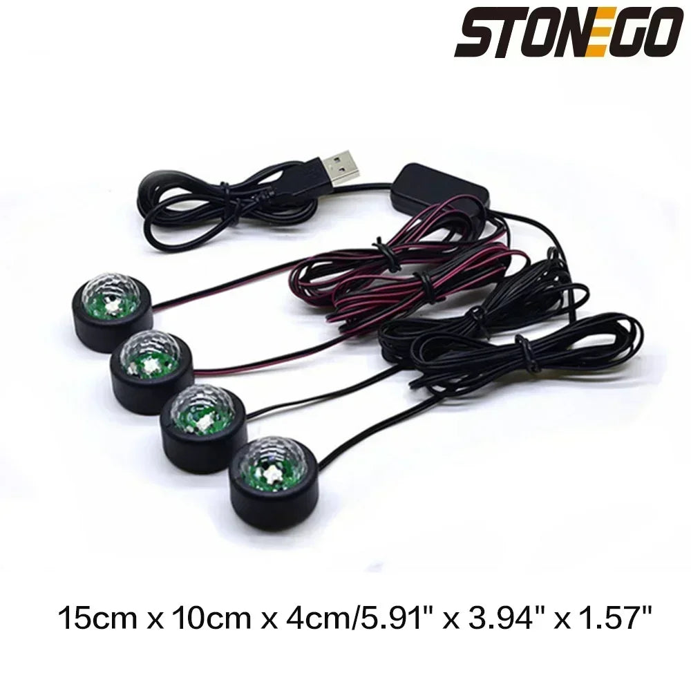 USB Car LED Voice Activated Seven Colors Starry Sky Projection Ambient Light Interior Decorative Lighting