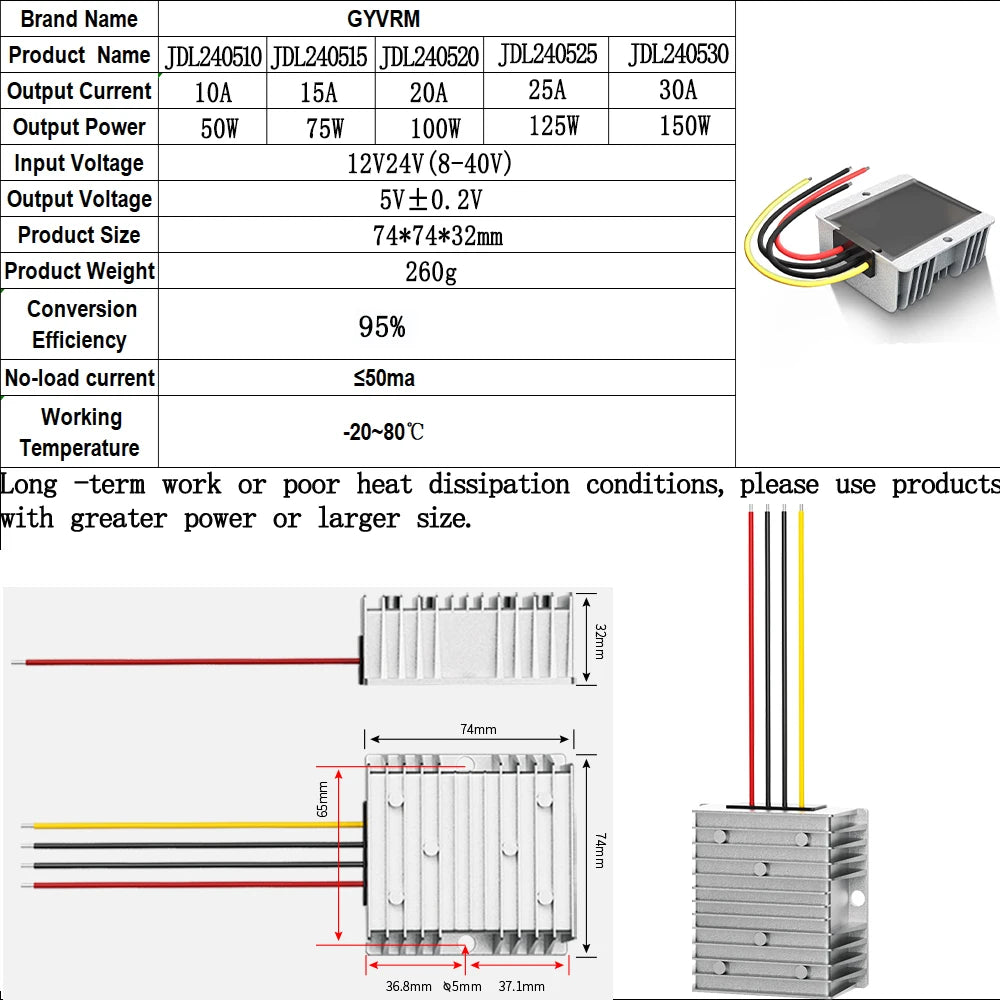 GYVRM DC DC 12v 24v to 5v Voltage Converter 1A 2A 3A 5A 10A 15A 20A 25A 30A 40A Step Up Down Buck 5v Voltage Reducer