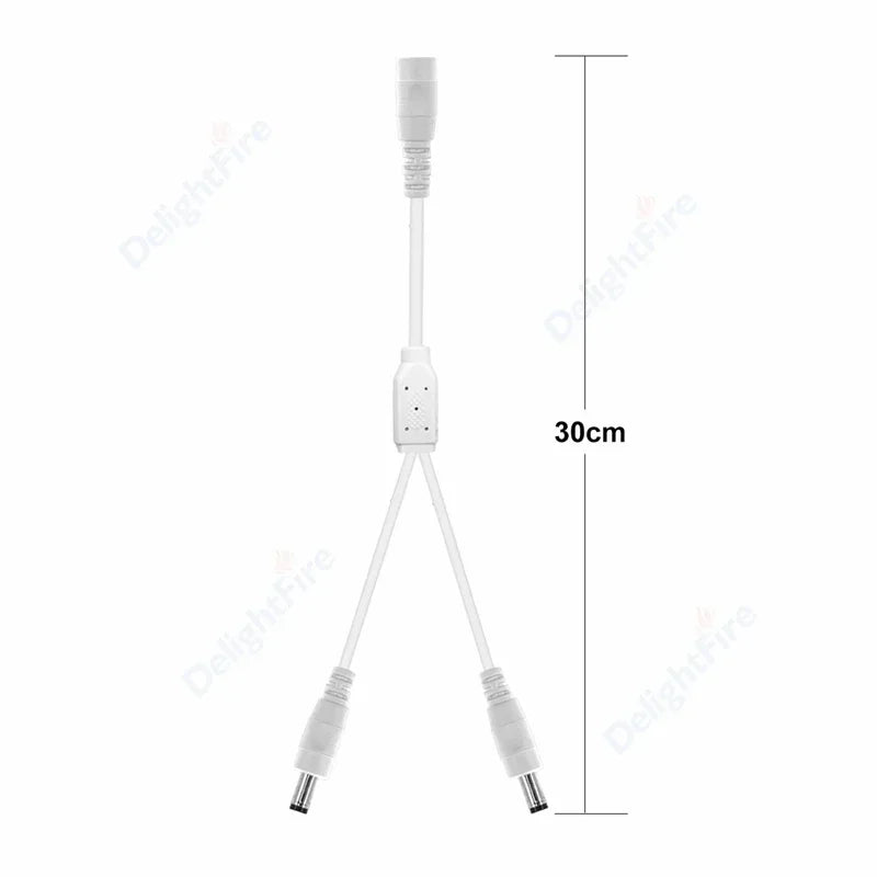 DC Power 1 Female to 2 Male 5.5mm x 2.1mm Barrel Plug Y Splitter Adapter Splitter Cord for Surveillance Camera LED Strip Light