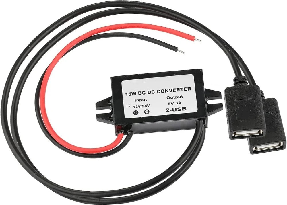 12V 24V to 5V 3A DC Converter Step Down Module USB Female Dual USB Type C Open Wire Connector Power Adapter ROHS Certified