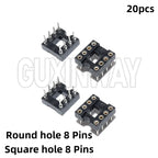 20pcs DIP-8 Round Hole Square hole 8 Pins 2.54MM DIP DIP8 IC Sockets Adaptor Solder Type IC Connector