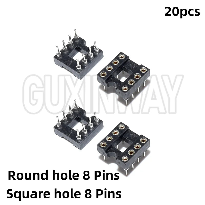 20pcs DIP-8 Round Hole Square hole 8 Pins 2.54MM DIP DIP8 IC Sockets Adaptor Solder Type IC Connector