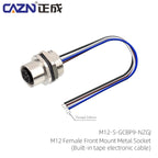M12 Panel Male Female  Metal Front Mount Socket Solder 4 6 8 12 Pin Receptacle Straight Circular Connectors With 30cm Wires