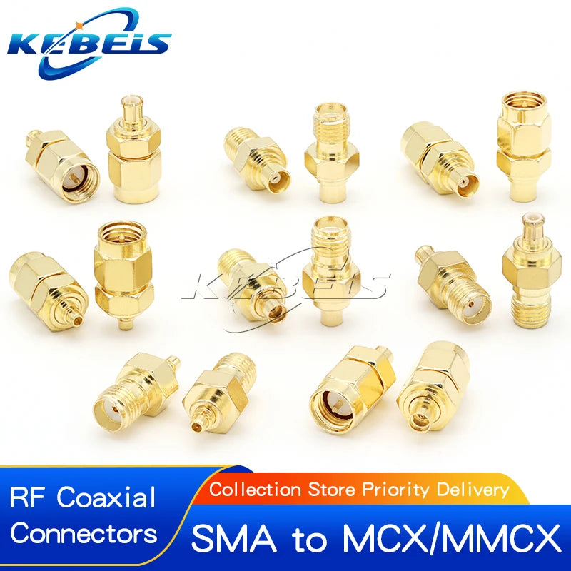 1Pcs SMA to MCX/MMCX Adapter MMCX to SMA Male Plug & Female Jack Straight RF Coaxial Antenna Connector Kit High Quality KEBEIS