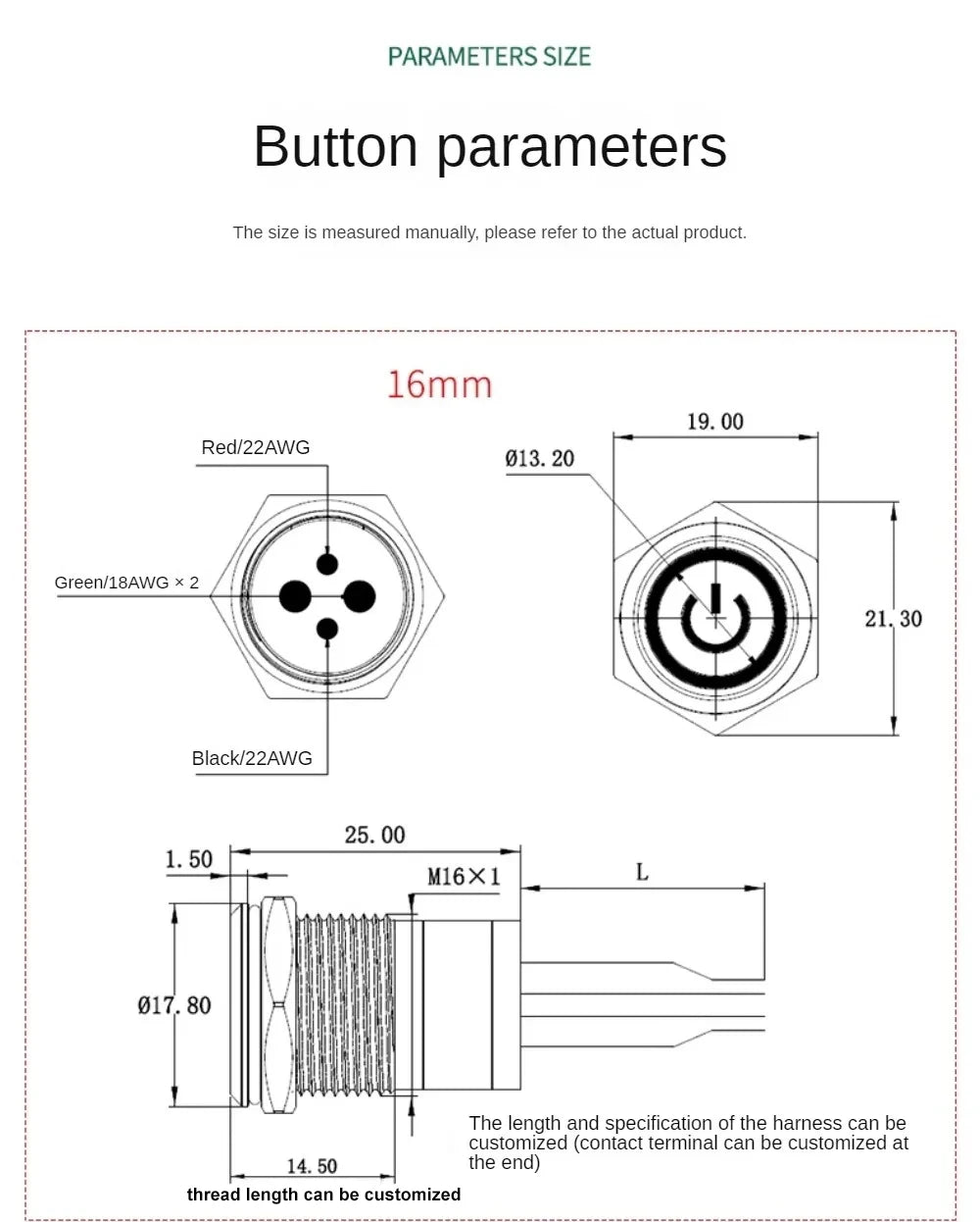 16/19/22mm IP67 Waterproof Metal Push Button Switch 10A High Current LED Light Momentary Latching Outdoor Power Switch Red Green