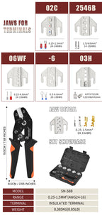 Ratchet Crimping Tool Kit With Interchangeable Jaws For Insulated Non-Insulated Terminals, Open Barrel, Dupont Connector,Sleeves