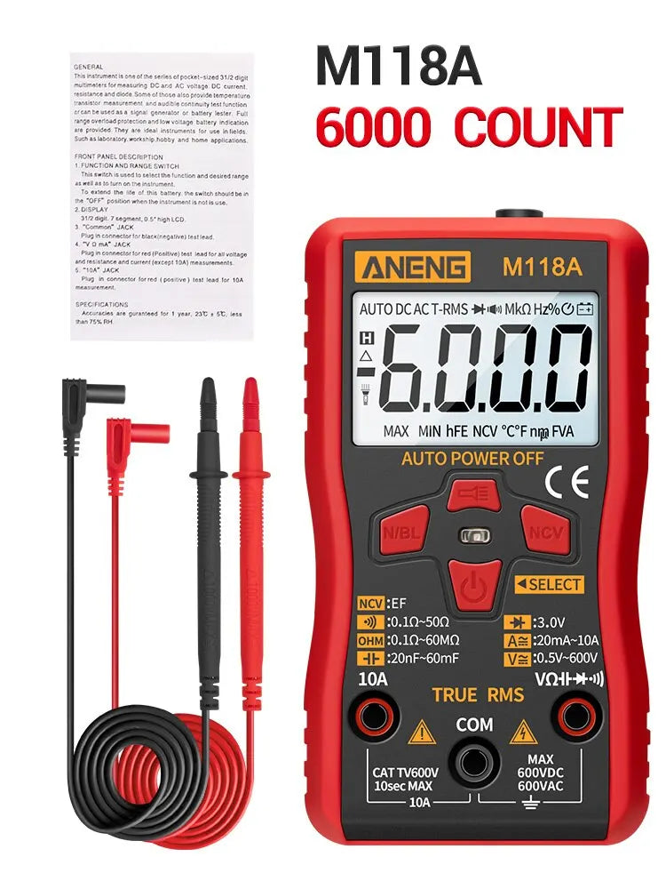 Digital Multimeter Voltage Tester Voltmeter SZ06 SZ308 TRMS 2000 Counts Auto-Ranging Ohm Volt Amp Meter Measuring AC/DC Voltage
