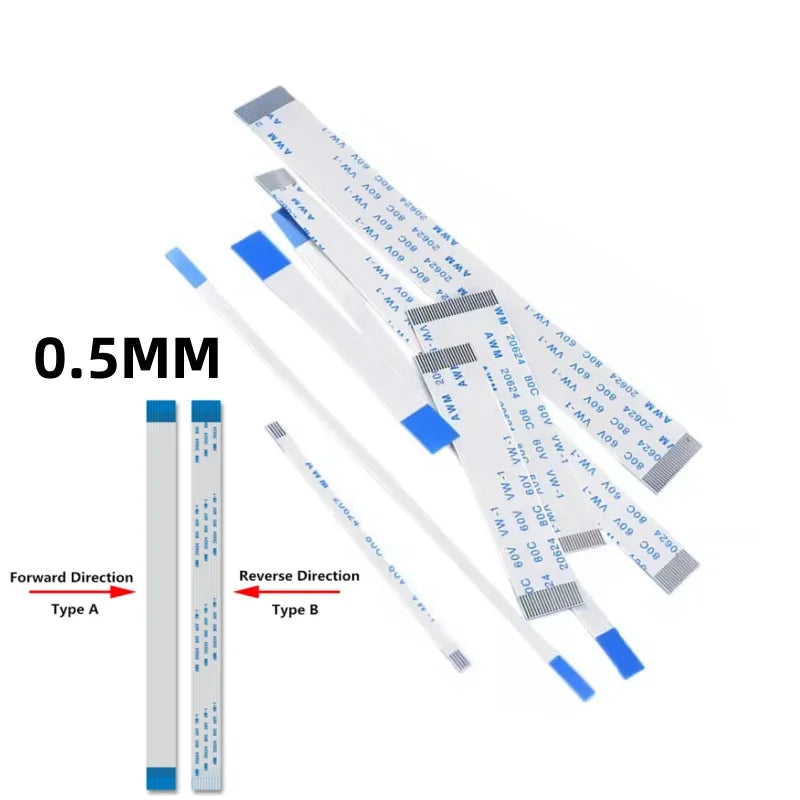 10PCS FPC FFC Ribbon Flexible Flat Cable 12 Pin Pitch 0.5MM 1.0MM AWM 20624 80C 60V Length 6/10/15/20/25/30/40CM Forward Reverse