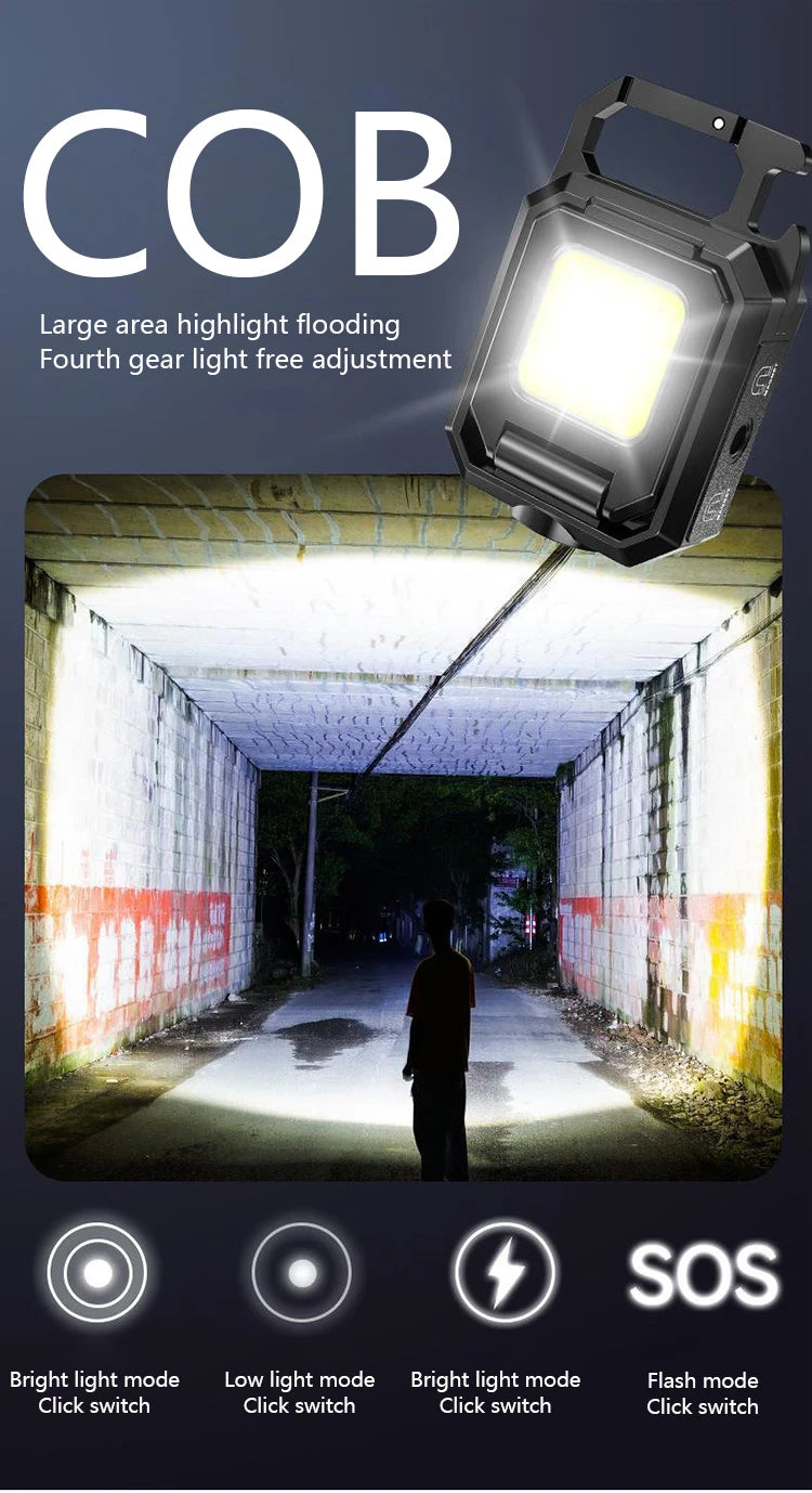 Keychain Light Mini Multifunctional Camping Flashlight USB Rechargeable LED Portable Bright COB Pocket Clip Lantern Outdoor Work