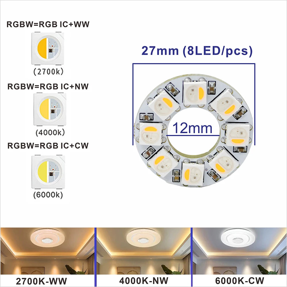 6812 RGBW WW CW LED Ring Individually Addressable RGBW Light Ring SMD 5050 RGBW Led Modules Light 8/16/24/35/45Leds LED Pixel 5V