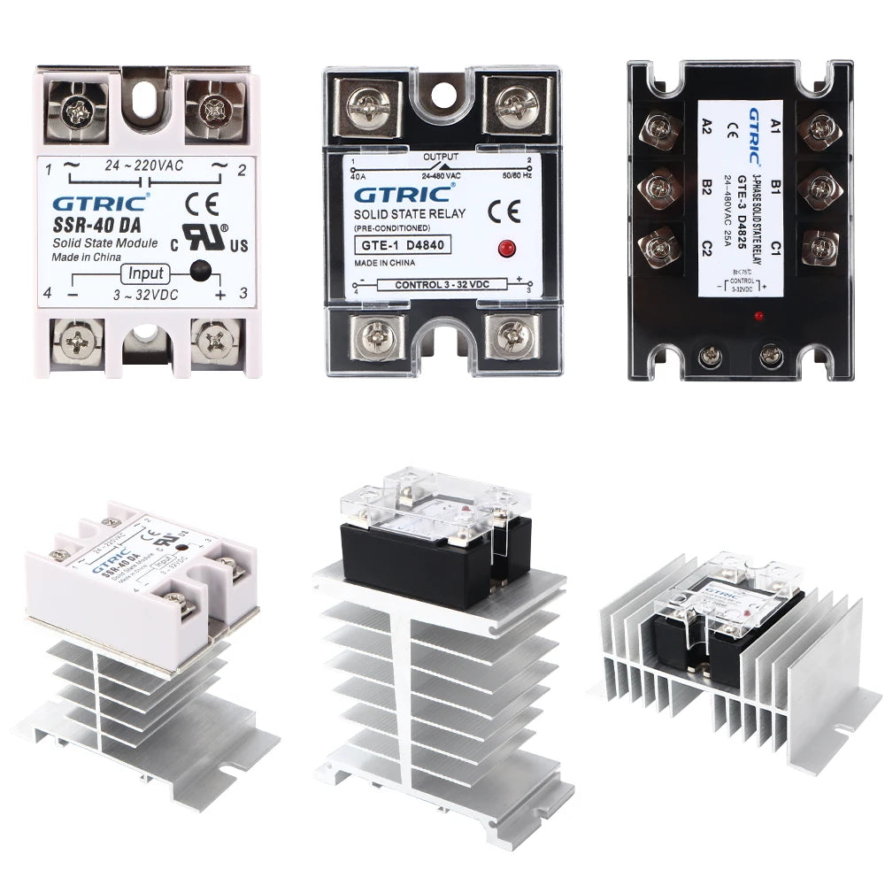 GTRIC SSR Solid State Relay Module 10A 25A 40A 50A 60A 80A 100A DC To AC AC To AC DC To DC 24-380V AC Single Phase Control Relay