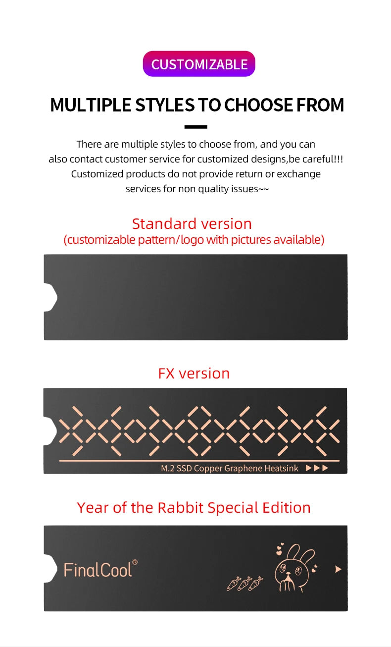 FinalCool NV02 Graphene M.2 SSD Heat Sink, Dual-Layer Graphene and Copper Foil Design Cooler Radiator for Laptop PC NVMe