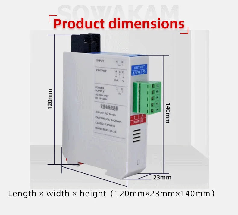 AC DC Current Transmitter Sensor AC 0-5A Input 4-20mA 0-10V Output DC 24V 220V Power Supply  Voltage Transducer