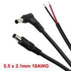 DC 5.5 X 2.1mm Male Plug to Bare Wire Open End Power Wire Supply Repair Cable 18 AWG DC5521 Connector Straight/Elbow 29cm