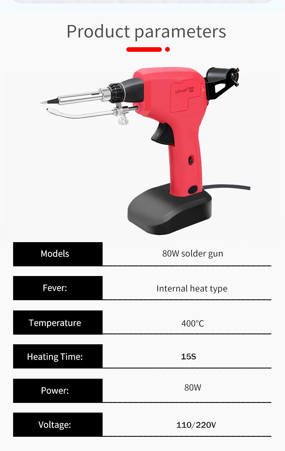 LEFAVOR 80W Soldering Iron Gun Hand-held Internal Heating Soldering Iron Auto Send Tin Gun Soldering Welding Repair Tool