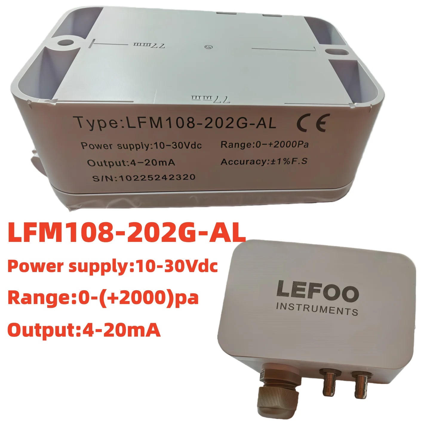 LEFOO 4-20mA Differential Pressure Transmitter Micro Sensor Measuring Air & Neutral Gas for EMS, HVAC, VAV, FC LFM108