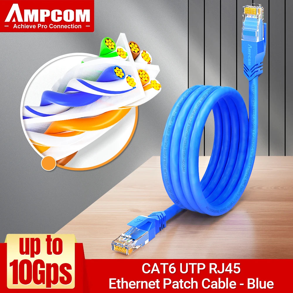 AMPCOM RJ45 Ethernet Cable, Cat6 Lan Cable (24AWG) UTP CAT 6 RJ 45 Network Cable Patch Cord for Desktop Computers Modem Router