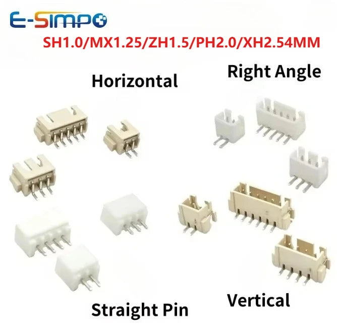 50pcs MX1.25 SH1.0 ZH1.5 PH2.0 XH2.54 VH3.96mm Straight DIP Right Angle Vertical SMT Horizontal SMD Male Wafer Connector