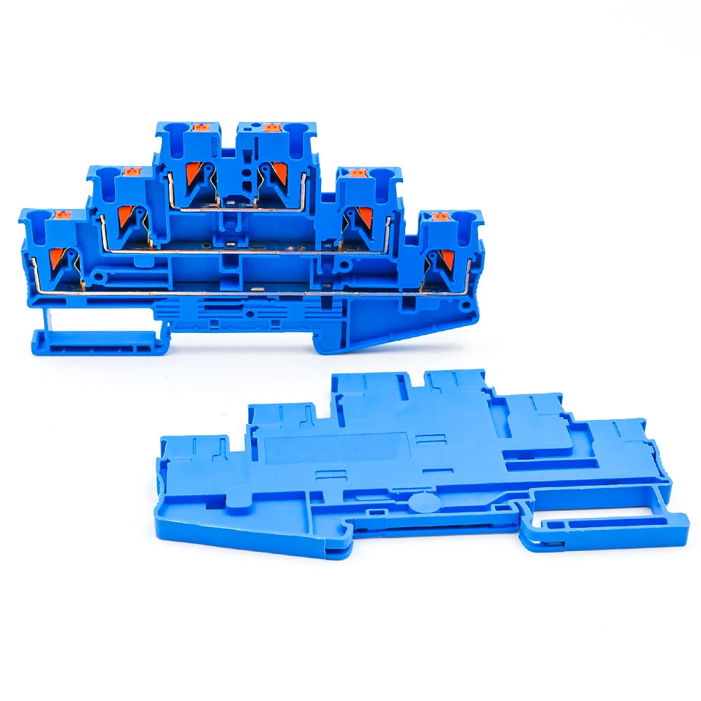 10Pcs PT 2.5-3L Three-Level Terminal Block 2.5mm² DIN Rail Compact Spring Clamp Electrical Connections
