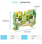 PT6-PE Push-in 6mm² Ground Din Rail Terminal Block Feed-Through Protective Earth Strip Plug Wire Electrical Connector PT 6-PE