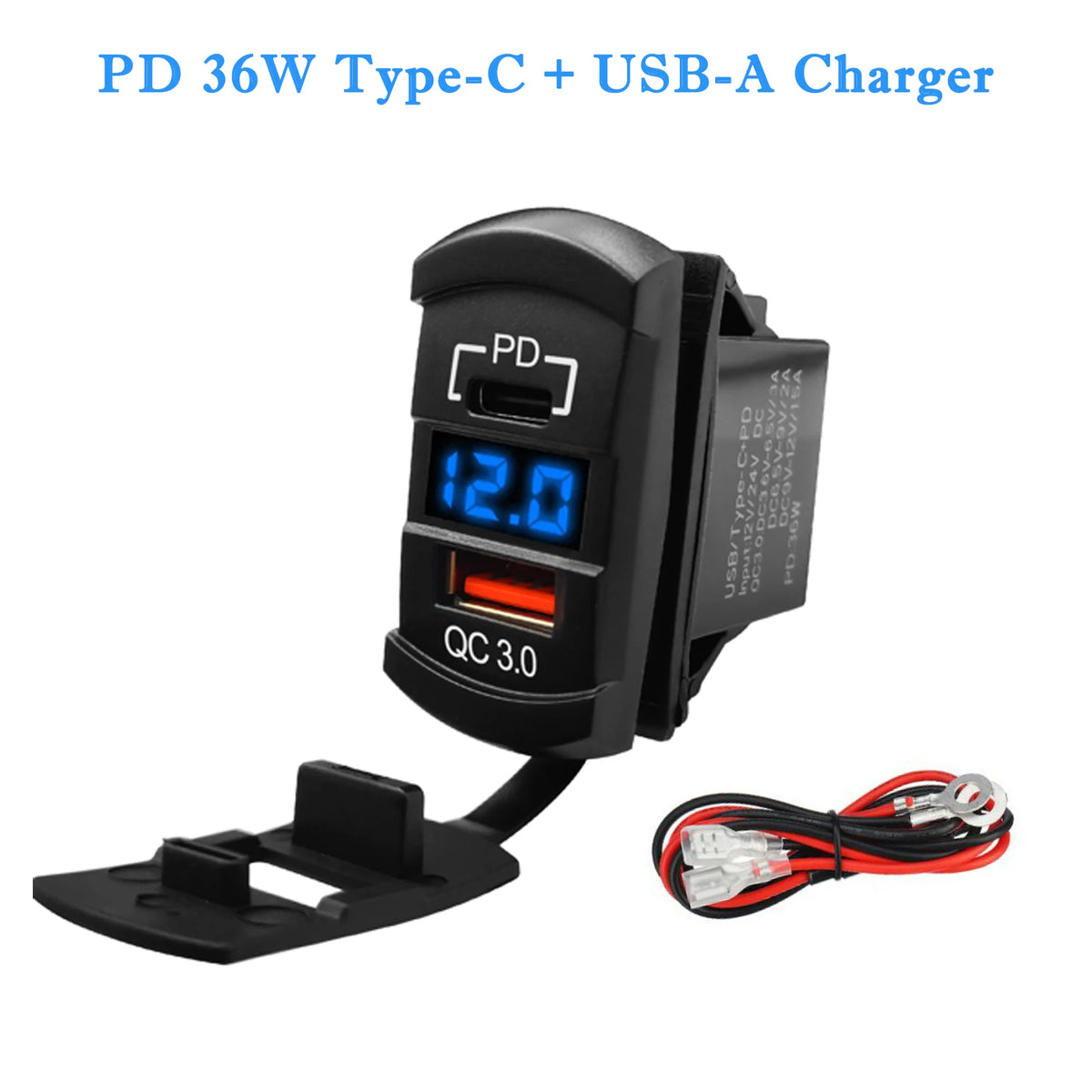 12V 24V Boat Trim Tabs Switch (ON)-OFF-(ON) Momentary Rocker Switch Waterproof Blue Light ON-OFF Toggle Switch With Harness