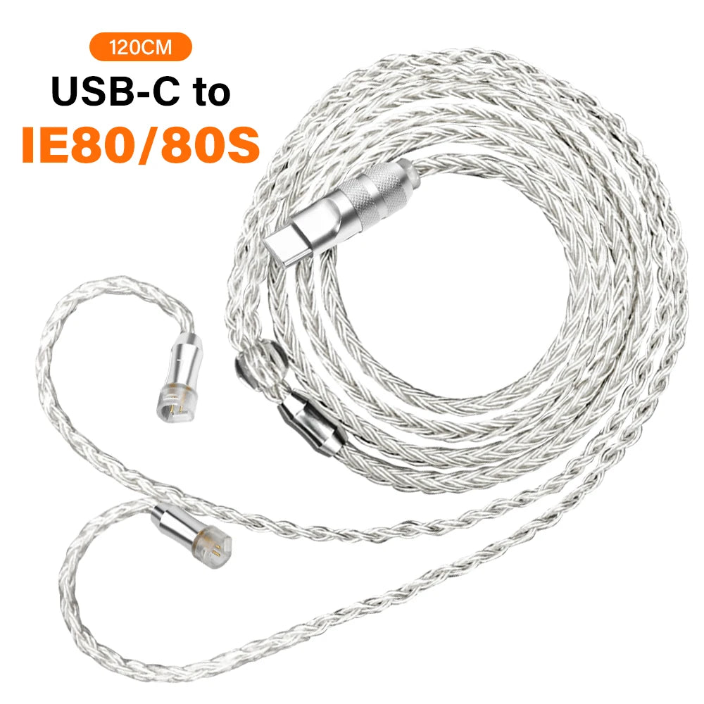 16 Core Silver Plated For iPhone USB C 3.5mm to MMCX IE80 Balanced Cable Connector For Sennheiser Earphone Balance Upgrade Cable