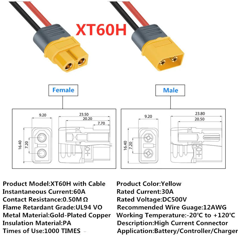 Amass XT60 Cable Connector Male Female XT60H Plug with Sheath Cover 14AWG 12AWG Silicon Wire  XT90 for RC Lipo Battery FPV Drone