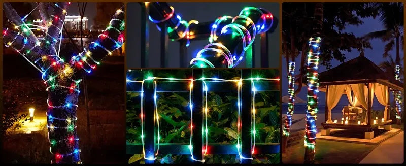 Solar String Lights Outdoor Waterproof LED Strip Rope Tube Lamp Christmas Fairy Garland String Lights for Garden Tree Yard Fence