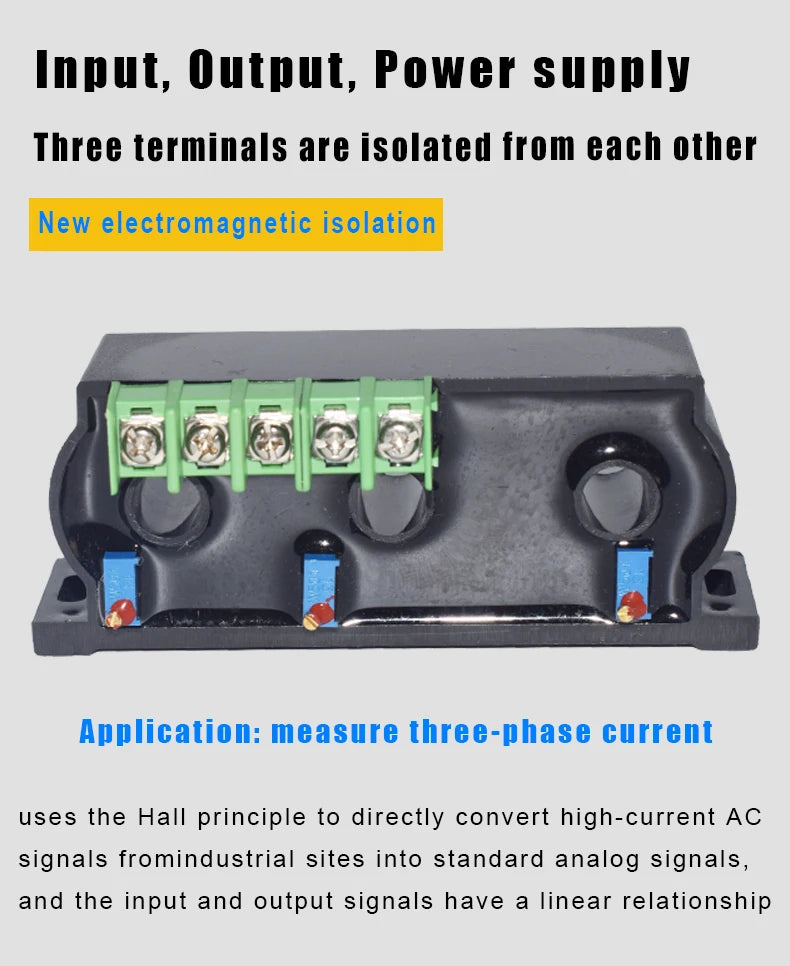 3ph AC Current Transmitter 4-20mA 0-20mA 0-5V 10V RS485 Output 3-phase Current Mutual Sensor Perforated Hall Current Transducer