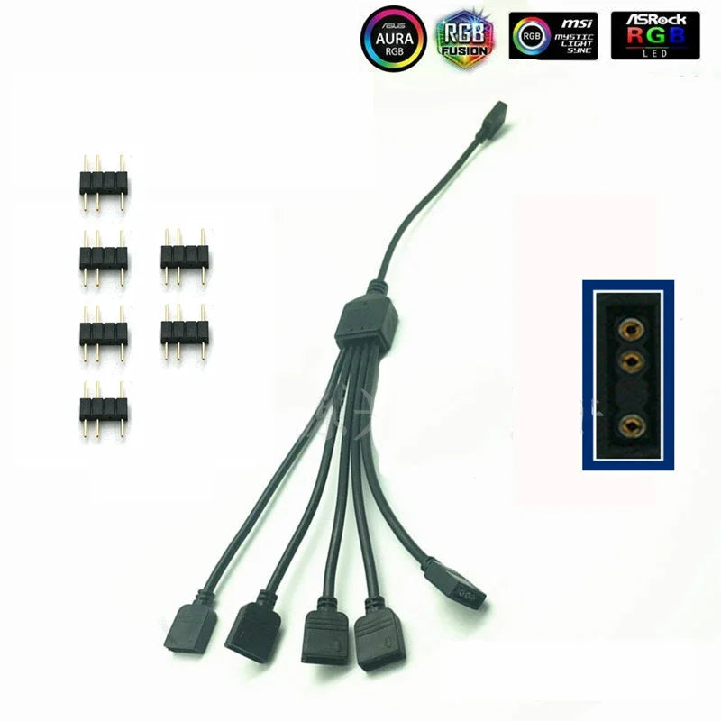 5-24V 3 Pin RGB Connector 1 To 1 2 3 4 5 3pin Wire Splitter Extension Cable for Computer Fan Motherboard AURA RGB LED Tape Light