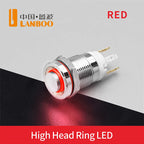 LANBOO 12E 7A High Current 4 Pin Switch Waterproof IP65 Latching or Momentary Micro Metal Push Button Switch with LED 24V220V