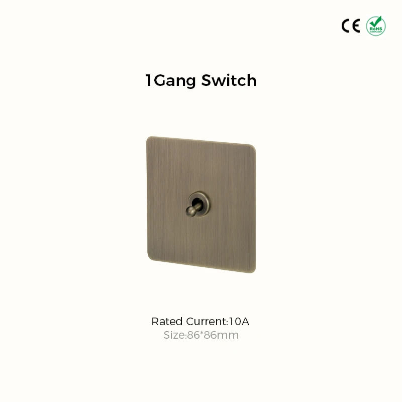Avoir Bronze Brushed Toggle Switch 1-4 Gang 2 Way Metal Lever Wall Light Switches Standard Plug Adapter Electric Socket With Usb