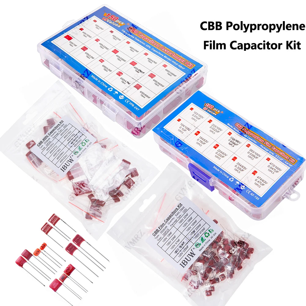 CBB Polypropylene Film Capacitor Kit, for DIY Electronics, Audio Equipment Universal CBB Capacitors Set