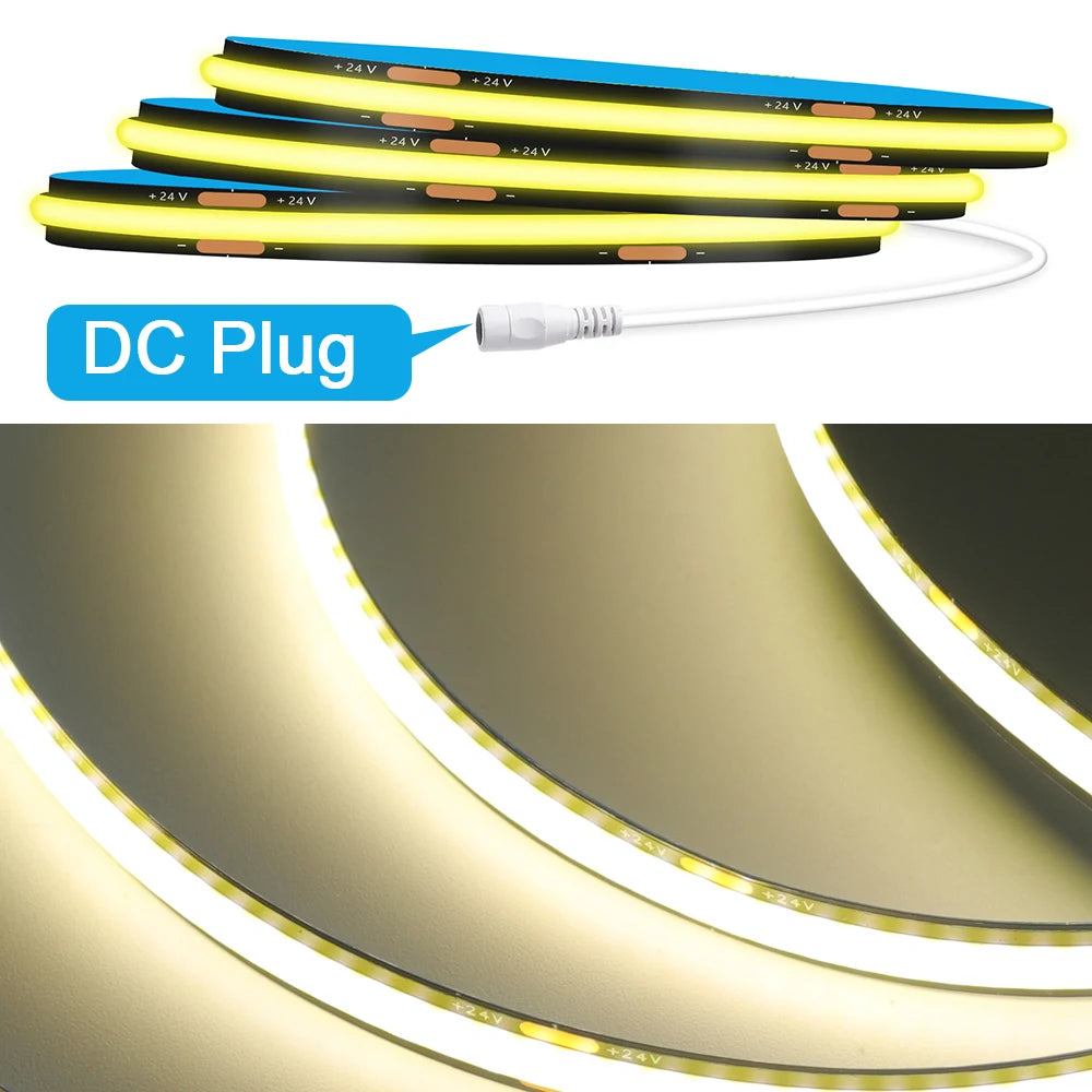 12V 24V COB LED Strip Light 3000K 4000K 6000K Black PCB 320LED/m High Density Lighting for Kitchen Cabinets Flex Tape RA90 IP30
