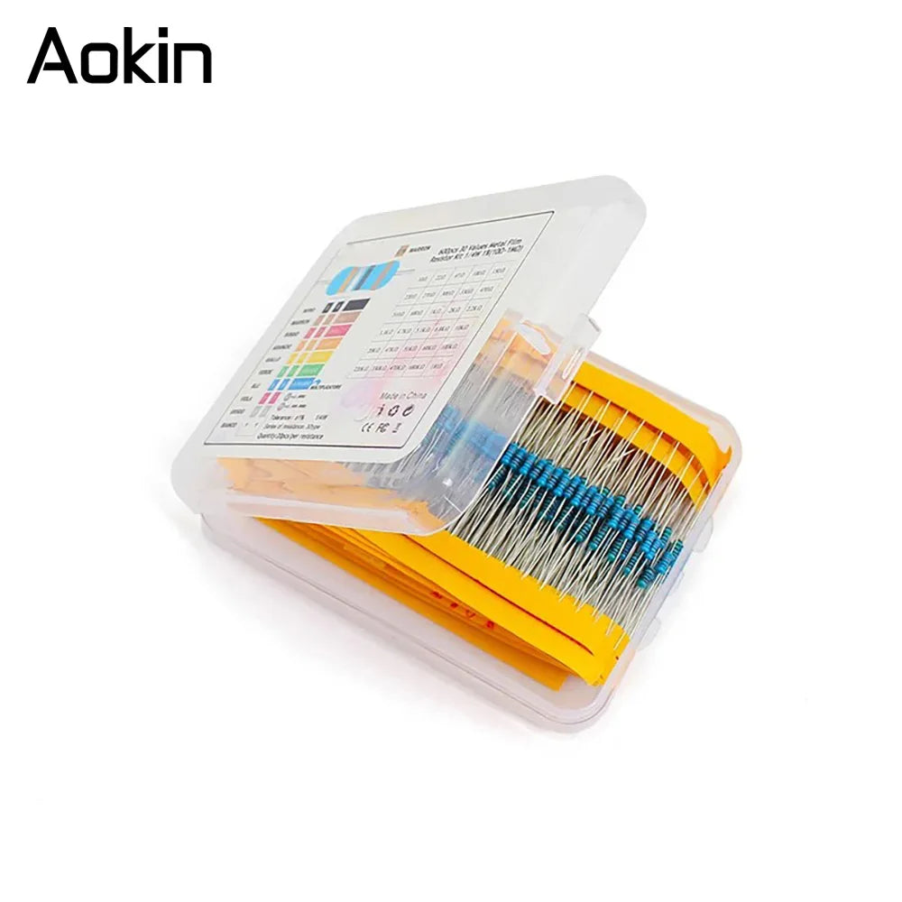 300/600PCS 1/4w Metal Film Resistor 30 Values Resistance Kit 10R-1M 0.25W 1% Resistors Set