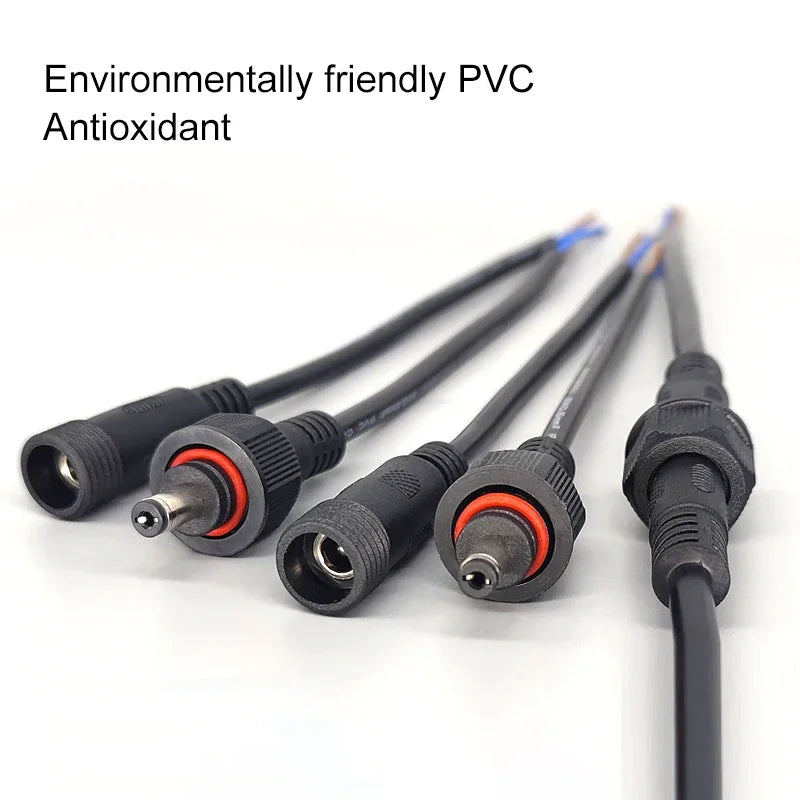 12V DC Power Plug 55*21mm 2Pin Waterproof Connector Male Female Terminal Butt Joint Monitoring Line 1-5M Extension Cord IP67