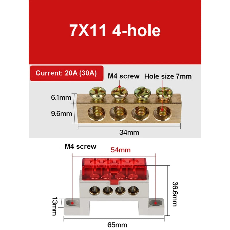 A10 Series 7*11 9*14 3/4/5/6/7/8/10/12 Hole Zero Ground Row Copper Bar Connection Terminal Wiring Terminal of Distribution Box