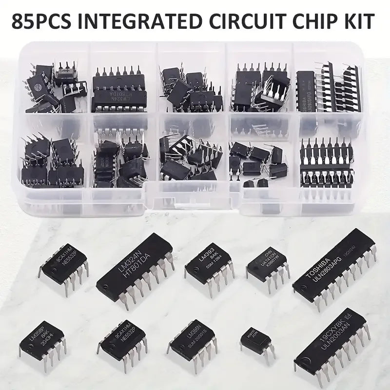 85PCS Integrated Circuit Chip Kit 10 Specifications IC-NE555 IC-LM324 IC-LM358 DIP Single Precision Timer Combination Kit