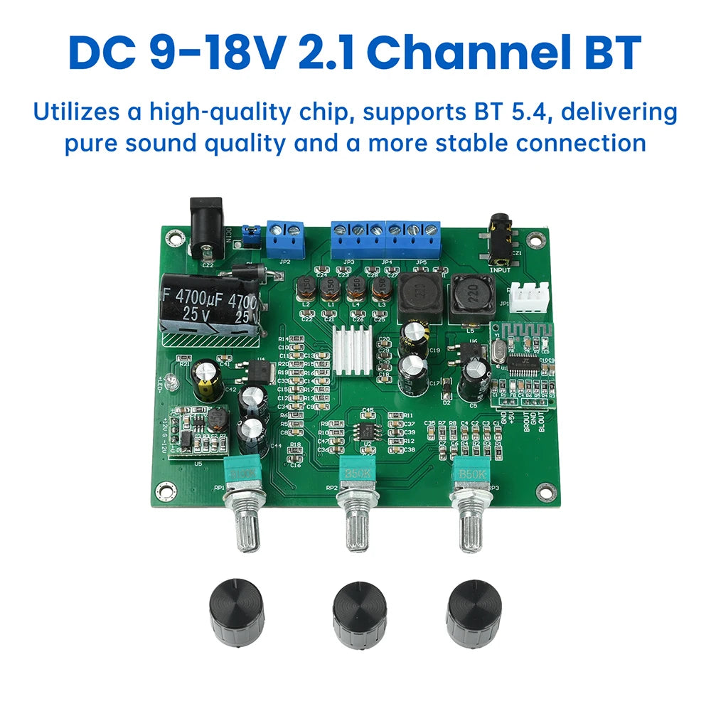 DC 9-18V 2.1 Channel Digital Audio Amplifier Board 2*15W+30W Bluetooth 5.4 Digital Decoder Power Amplifier Audiophile Subwoofer
