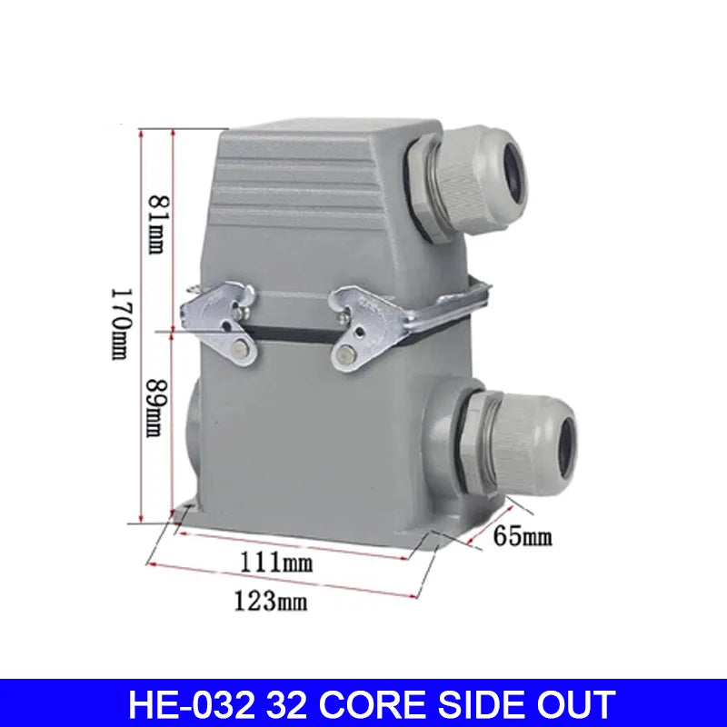 High Base Rectangular Heavy Duty Connectors 4 6 8 10 16 20 24 32 48 Core Pins 16A Waterproof Aviation Plug Top Side Outlet