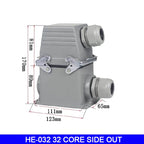 High Base Rectangular Heavy Duty Connectors 4 6 8 10 16 20 24 32 48 Core Pins 16A Waterproof Aviation Plug Top Side Outlet