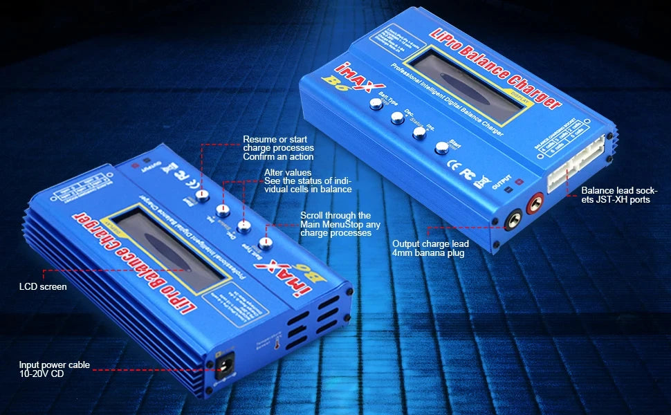 IMAX B6 80W B6 Charger Balance Charger Digital LCD Screen Lion LiFe Nimh Nicd PB Lipo Battery Discharger AC Power 12V 5A Adapter