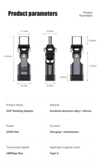 PD240W OTG C Type Adapter 90° 540° Rotating Type C Adapter Fast Charging USB C Adapter Extender for iPhone 17Pro Laptop Tablet