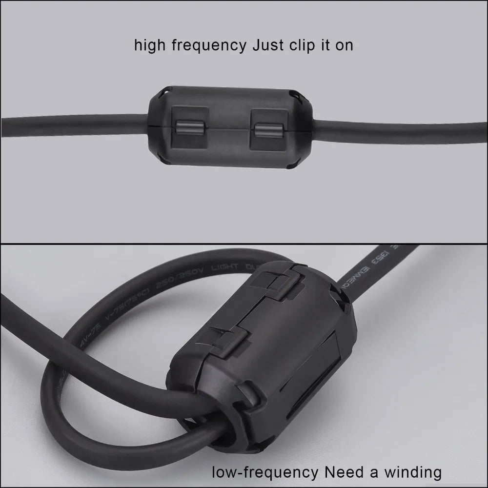Ring Core Ferrite Bead Clamp Choke Coil EMI RFI Noise Filter Clip Snap for 3.5/5/7/9/13mm Black Cable Connector Filters Holder