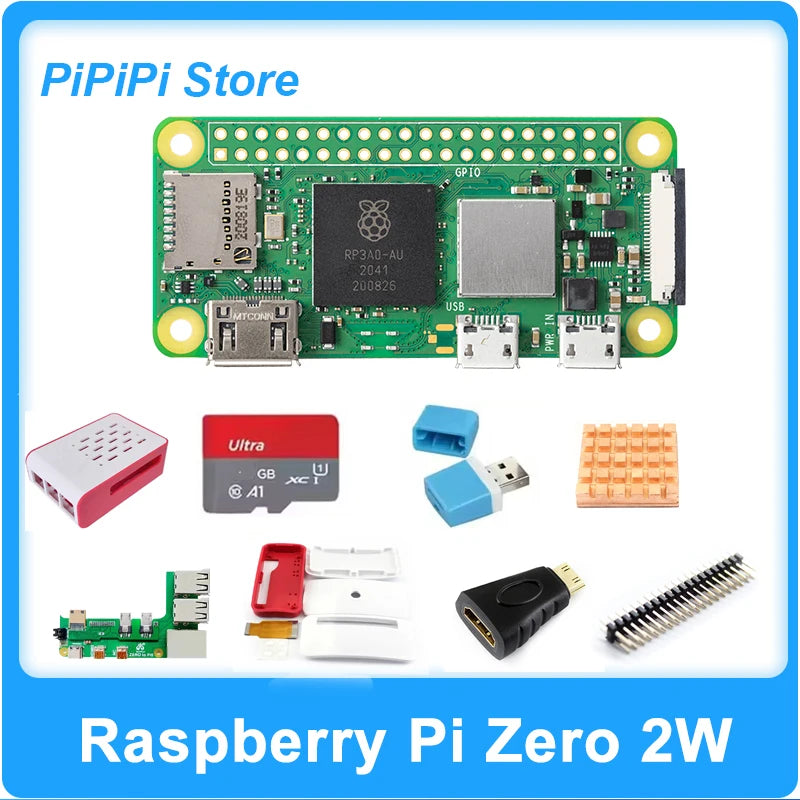 Raspberry Pi Zero 2W Optional Kit Zero 2W 3USB RJ45 Adapter board+32GB SD Card+Card reader+ Heat Sink+Case