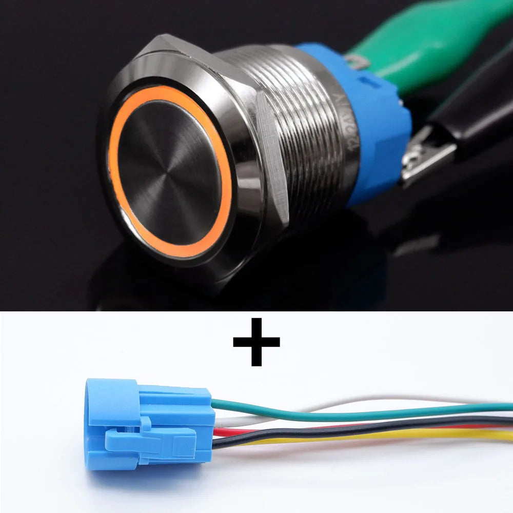 16mm 19mm 22mm Metal Push Button Switch Led Backlit On Off Car Engine Power Start Stop Waterproof With Wire 1NO1NC 5V 12V 220V