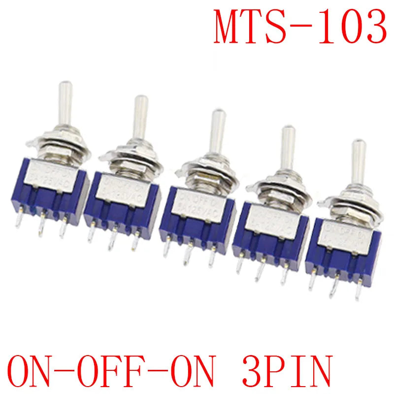 5Pcs ON-OFF-ON  ON-ON3 PIN/6PIN 2/3 Position Mini Latching Toggle Switch AC 125V/6A 250V/3A MTS-102 MTS-103 MTS-202 MTS-203