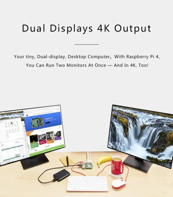 Original Raspberry Pi 4 Model B 1GB/2GB/4GB/8GB RAM 64 bit quad core processor 1.5GHz, supports WiFi Bluetooth 5.0